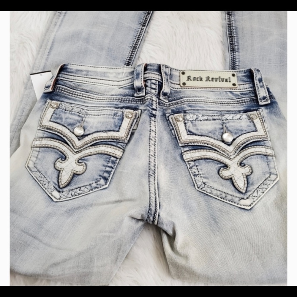 NWT Rock Revival Acid Blue Bootcut Jeans Size 25 - Picture 4 of 16